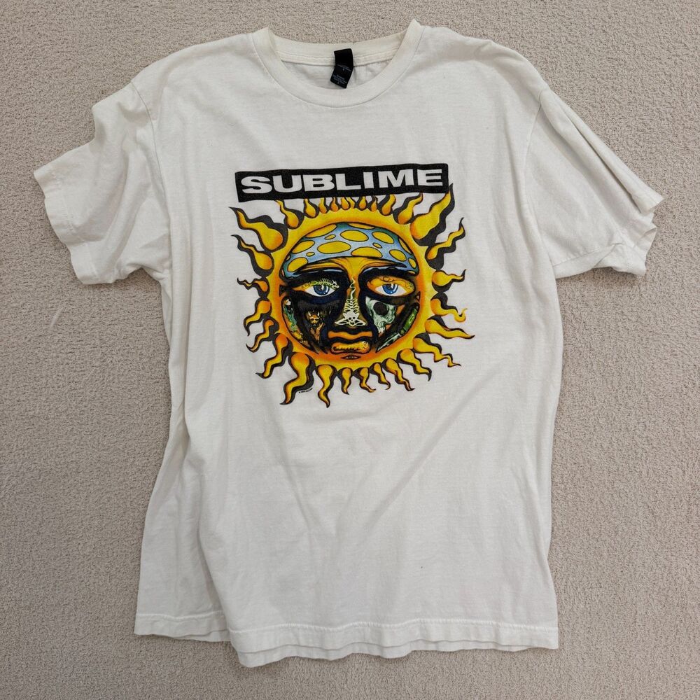 Sublime Sun Logo Band T Shirt Mens L White Ska Punk Graphic Tee 40oz to Freedom